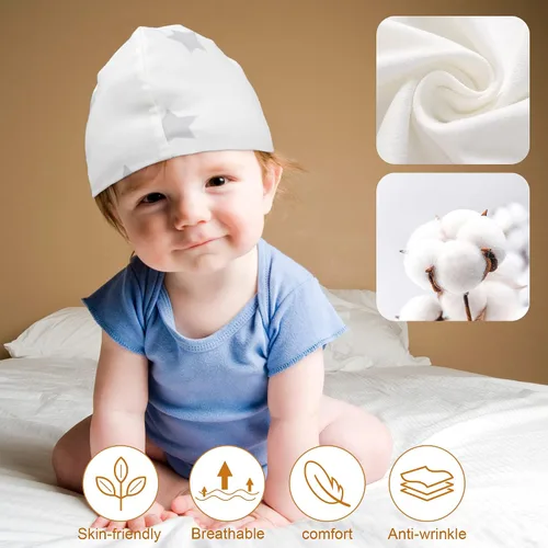 Vista 4 de HiBwoBwo Newborn Hospital Hat Spring Summer Autumn Baby Beanie Baby Boys Girls Hats 0-6 Months