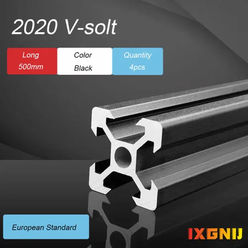 Vista 4 de Extrusión de aluminio con ranura en V 2020 para piezas de impresora 3D y CNC DIY negro 500mmX4