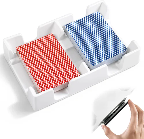 Vista 8 de Tarjetero giratorio de 360° para 2 barajas, bandeja de clasificación organiza plástico para accesorios de juegos (rojo)