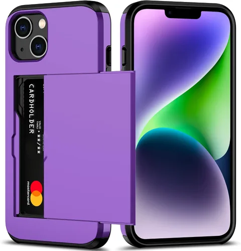 Vista 26 de Nvollnoe Funda para iPhone 14 con tarjetero [almacena 5 tarjetas] Funda tipo cartera de doble capa resistente a prueba de golpes con ranura oculta
