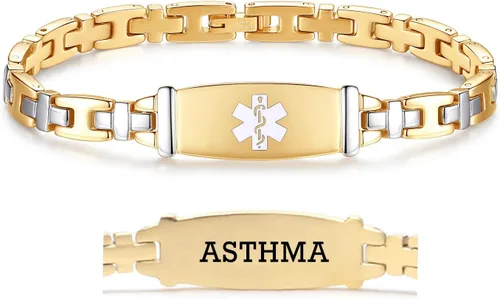 Vista 86 de LinnaLove Lady Medical Alert - Pulseras médicas de acero inoxidable para mujer, 7.5 pulgadas