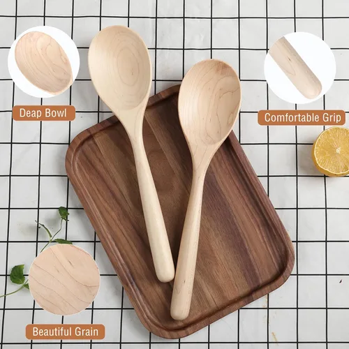 Vista 5 de GinSent Cucharas de madera para cocinar, cucharas de madera cómodas de mango grueso de 12 pulgadas, utensilios de cocina de madera para agitar