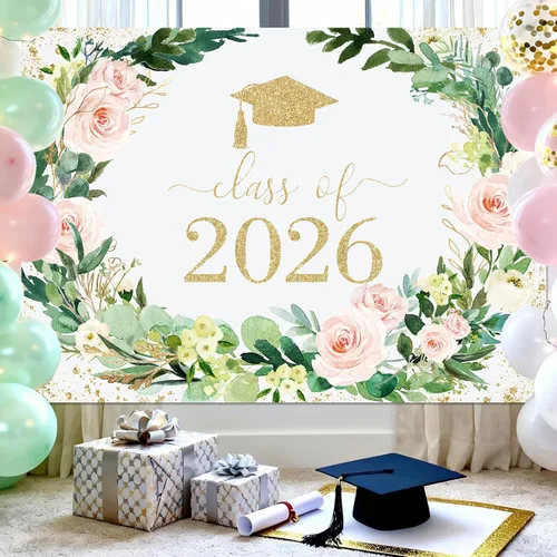 Vista 4 de Avezano Fondo floral de graduación guirnalda de flores decoraciones de fiesta de graduación 2026 Congrats Grad Class of 2026 Sesión de fotos fondo