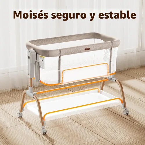 Vista 3 de NeoBorn Cuna de 3 en 1 para bebé, cuna junto a la cama para bebé, cuna mecedora con malla transpirable completa, colchón y sábana suave, altura