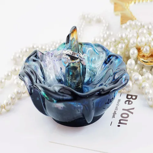 Vista 3 de Molde de soporte de anillo de resina, 2 moldes de silicona con forma de rosa para resina, moldes de silicona para almacenamiento de joyas