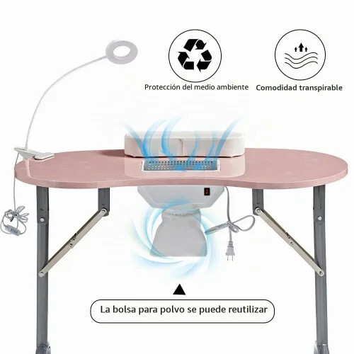 Vista 3 de CHAOEEMY Mesa de Escritorio para Uñas Portátil Mesa de Manicura, Mesa Profesional para Uñas con Lámpara de Mesa LED con Enchufe USB, Almohada