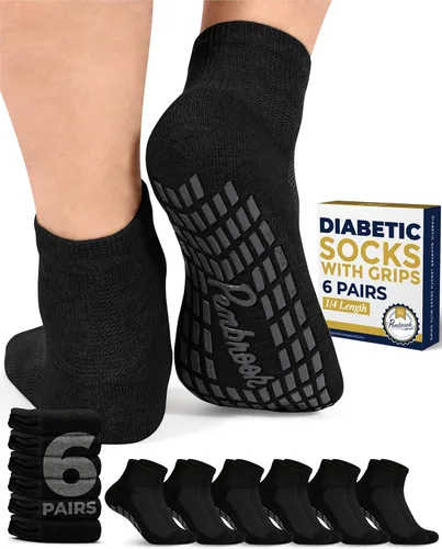 Vista 12 de Pembrook 6 pares de calcetines tobilleros diabéticos para hombres y mujeres con agarres, calcetines de neuropatía de 12 colores para hombres