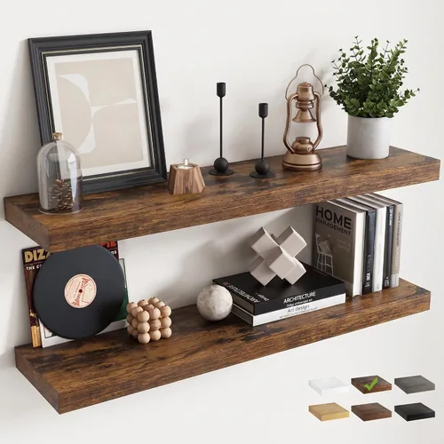 Vista 30 de 16 Inch Floating Shelves for Wall 2 Pack, 8"D Wood Grain Bathroom Shelves Acabado negro