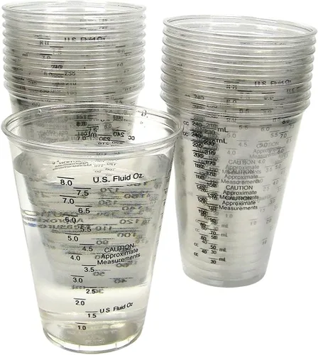 Vista 2 de Vasos medidores de plástico ultra transparente, desechables graduados, 8 oz/8.1 fl oz (paquete de 50)