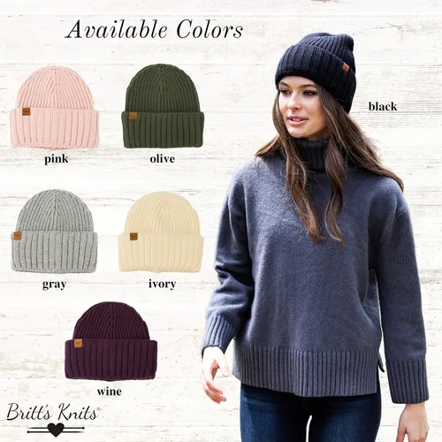 Vista 4 de Britt's Knits Gorro de punto para mujer Mainstay para clima frío, doble capa, estilo clásico, con puños, talla única