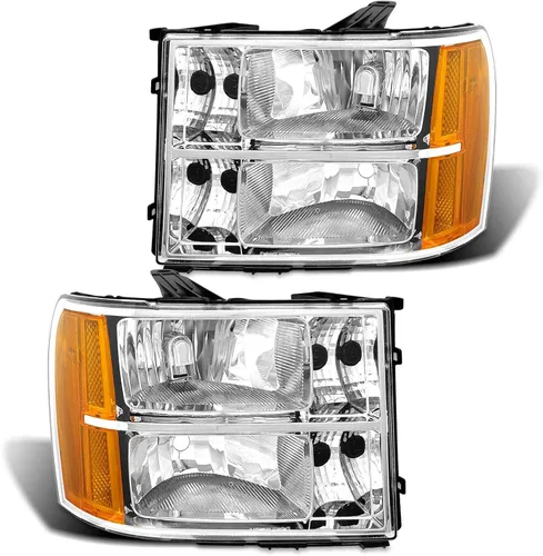 Vista 10 de para Sierra 1994-1998 Conjunto de Faros compatible con GMC C10/Sierra/Suburban/Yukon 1994-1998 con Parachoques y Esquina Carcasa Cromada