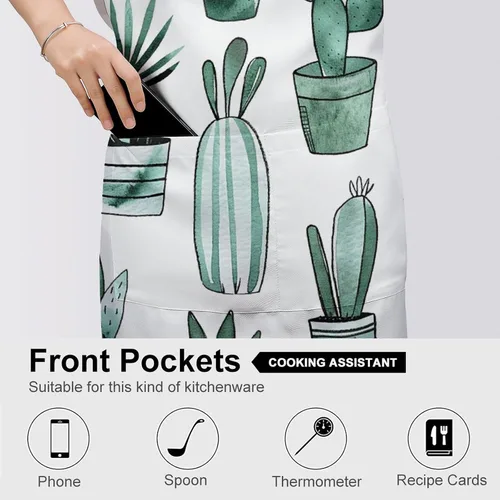 Vista 5 de Personalized Cacti And Succulents Adult Apron, Kitchen Cooking Aprons for Woman Man, Adjustable Bib Apron with Pocket for Baking, BBQ Crafting
