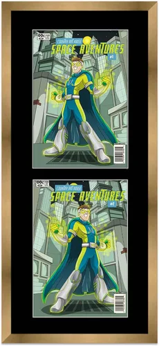 Vista 15 de Marco de cómic blanco mate para cómics publicado entre 1938 y 1955 (marco de madera maciza de cómic de la edad dorada) hecho para mostrar 4 cómics