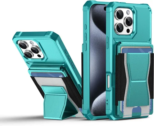 Vista 117 de Dteck Funda para iPhone 16 de 6.1 pulgadas 2024, funda de piel sintética con cierre de botón magnético, ranuras para tarjetas de crédito, función