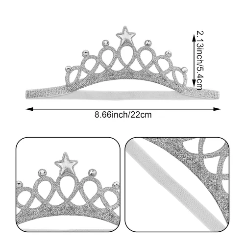 Vista 2 de DonLeeving Paquete de 6 diademas de tiara con purpurina para niñas, bandas elásticas para el pelo de princesa para niños pequeños