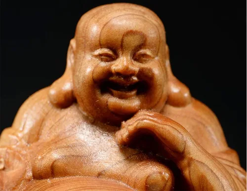 Vista 3 de Lindo Buda riendo sentado en la bolsa de dinero, estatua para riqueza, regalo de Feng Shui, mini figura de Buda feliz, decoración de coche