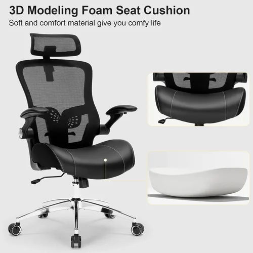 Vista 5 de Silla de oficina grande y alta, silla de escritorio ergonómica resistente de 400 libras con cojín de espuma de modelado 3D suave, sillas