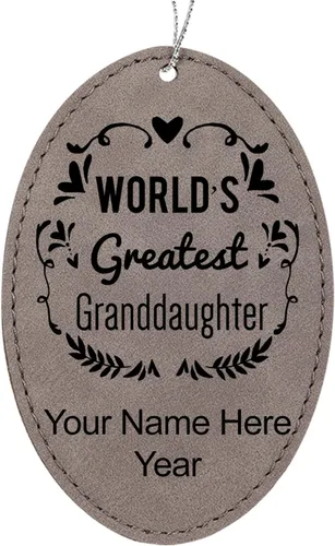 Vista 7 de LaserGram Personalized Christmas Ornament, World's Greatest Granddaughter, Faux Leather, Custom Laser Engraved Gift Idea (Oval Shape, Rustic)