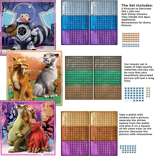 Vista 5 de ALEXES Kits de arte de calcomanías de mosaico para niños, mosaico de números adhesivos, mosaicos adhesivos para niños, póster adhesivo de mosaico