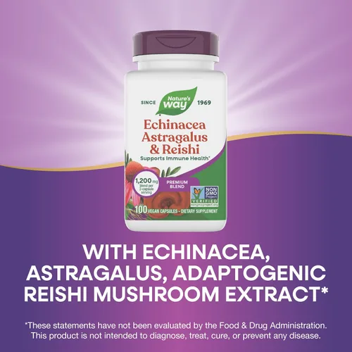 Vista 4 de Nature's Way Echinacea Astrágalo y Reishi, Apoyo Inmunológico*, 100 Cápsulas