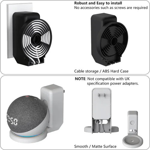 Vista 5 de BEWZI - Soporte de pared para Amazon Echo Dot 5ª generación (versión 2022) con almacenamiento de cables, fácil de instalar y ahorra espacio