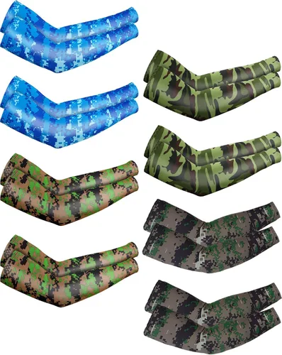 Vista 14 de Mudder 8 Pairs UV Sun Protection Cooling Arm Sleeves for Men Women Youth Silk Compression Arm Cover Breathable Outdoors Sport Negro