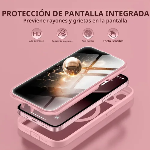 Vista 3 de BERFY Funda para iPhone 13, Compatible con MagSafe, Protector de Pantalla de Privacidad Integrado y Protección de Cámara, Funda Transparente Rosa