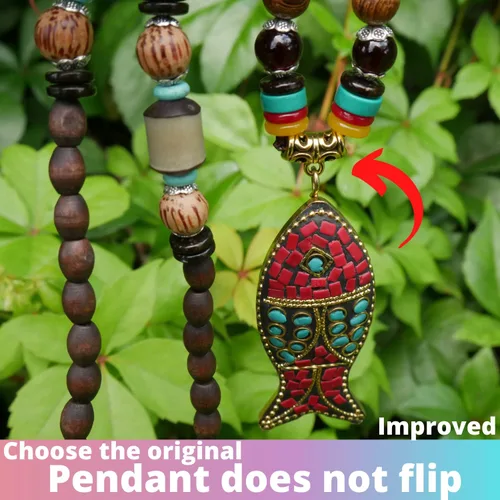 Vista 5 de DREMINOVA - Collares de cuentas para mujer, colgantes largos de madera para mujer, collar de cuentas de madera