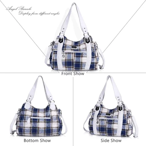 Vista 210 de Angel Barcelo - Bolsa de hombro amplia para mujer, diseño Hobo, cuero lavado