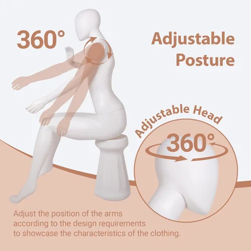 Vista 5 de Maniquí femenino de medio cuerpo blanco postura sentada maniquí femenino elegante con base estable Manne quin vestido forma exhibición maniquíes