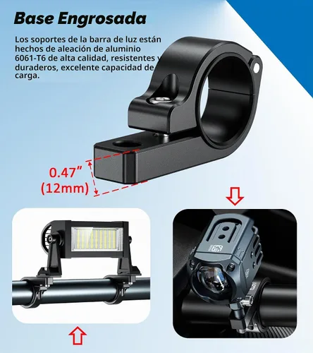 Vista 5 de VAZESWIN 2 piezas de soportes de barra de luz, soportes de montaje de luz LED de aleación de aluminio, abrazaderas de barra de rodillo resistentes