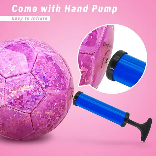 Vista 7 de Balón de fútbol de tamaño 2 rosa brillante, pelotas de fútbol para niños pequeños y niños pequeños al aire libre, pelota pequeña brillante