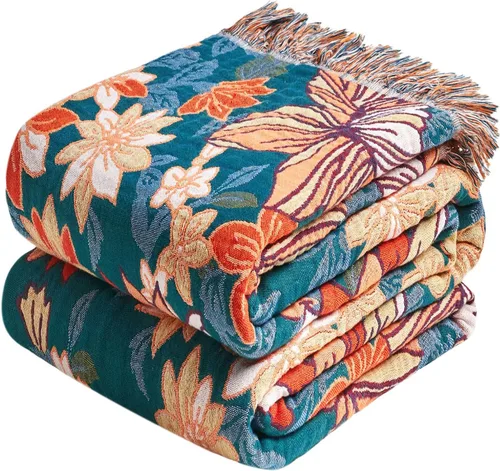 Vista 23 de Manta Bohemia – Manta suave 100% algodón para cama, 60"x80", reversible, transpirable, ligera, para otoño, todas las estaciones, decoración de casa