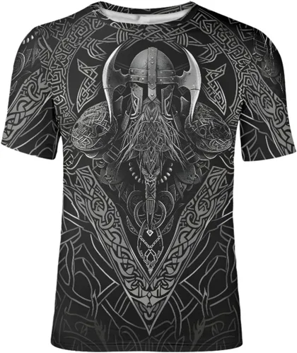 Vista 38 de GLUDEAR Camiseta Vikings para hombre, novedad con estampado 3D de mitología nórdica Aurora Galaxy Life Tree