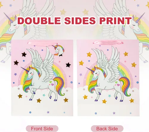 Vista 7 de Laidans Bolsa de regalo de unicornios grandes de 13 pulgadas para niñas y niños, baby shower con papel de seda, paquete de 1