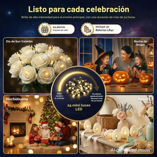 Vista 7 de LIAHO - 24 luces LED de fiesta a pilas, impermeables, color blanco cálido Para globos, para linternas de papel, iluminación estacional