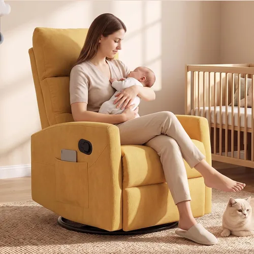 Vista 10 de Silla reclinable giratoria, mecedora manual para cuarto de bebé Beige