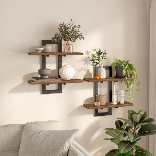 Vista 21 de HOOBRO - Estantes flotantes, juego de 2 estantes de pared de 15 pulgadas, estantes de almacenamiento montados en la pared de 2 niveles, estantes
