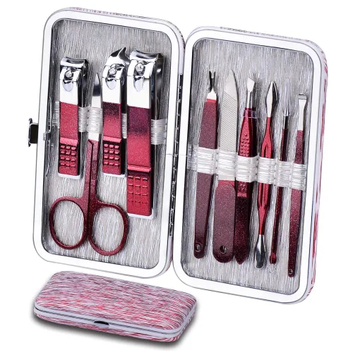 Vista 8 de HANTEKAS Juego de manicura 10 en 1 de acero inoxidable, cortaúñas tijeras kit de herramientas de pedicura - Kit de aseo portátil de viaje para Verde
