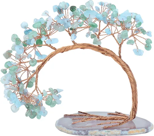Vista 15 de Nupuyai Árbol de dinero de cristal curativo de alambre de cobre de 3-4 pulgadas para la buena suerte, base de rodajas de ágata bonsái, decoración
