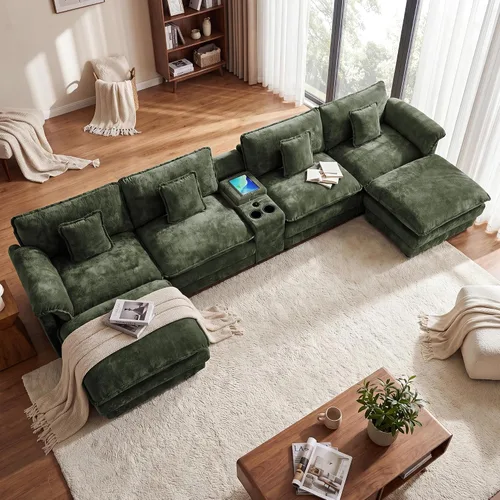 Vista 10 de ONEMMLION Cloud Couch - Sofá modular seccional en forma de U de 114 pulgadas, cómodos sofás seccionales para sala de estar, sofá moderno de felpilla