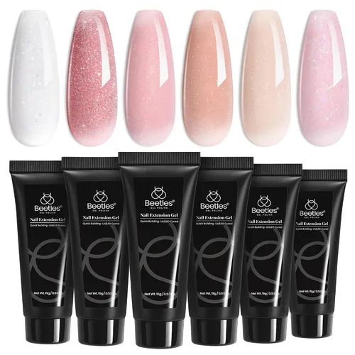 Vista 11 de Beetles - Kit de extensión de gel de uñas de polietileno, 6 colores de gelatina nude con solución deslizante, mejora de uñas para principiantes