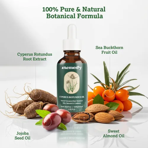 Vista 4 de Paquete de 2 aceites Cyperus Rotundus: aceite natural Cyperus Rotundus para depilación, suero inhibidor puro del cabello, ralentiza y reduce