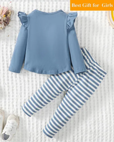 Vista 3 de SUNNY PIGGY Conjunto de ropa de bebé niña con volantes para bebé niña de otoño e invierno, conjunto de pantalones acampanados