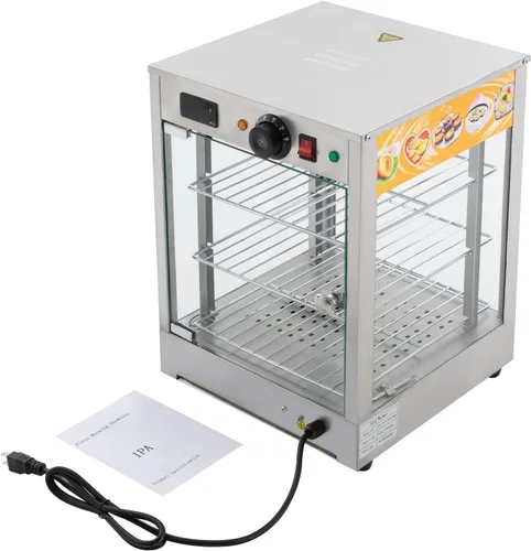 Vista 7 de Calentador de pizza de 3 niveles, calentador eléctrico de alimentos comercial con iluminación estantes extraíbles para encimera, calentador