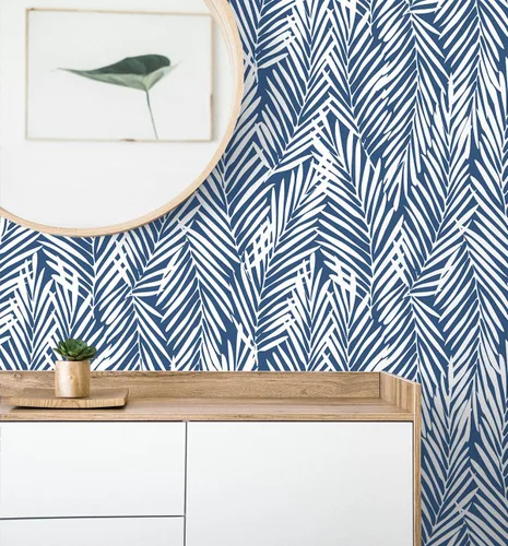 Vista 7 de NextWall Stacy Garcia Home Mod Palm Peel and Stick Papel pintado (azul costero)