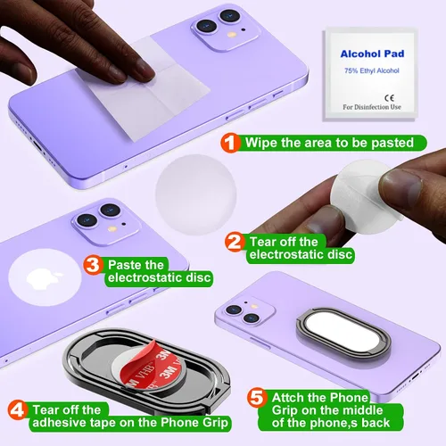 Vista 3 de Soporte para anillo de teléfono, soporte de dedo con rotación de 360°, agarre trasero para teléfono celular, soporte plegable para teléfono celular