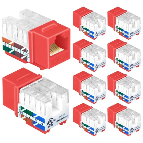 Vista 6 de VCELINK Conector Keystone RJ45 Cat6 con certificación UL, paquete de 10 conectores de perforación Ethernet Cat5e Cat5 de perfil delgado, UTP, 90