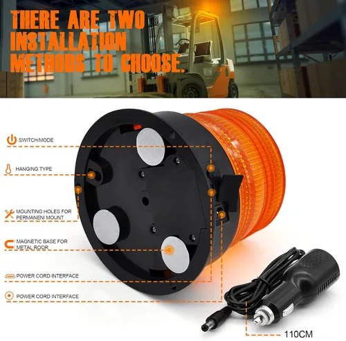 Vista 3 de Luz estroboscópica LED con batería inalámbrica, luz intermitente magnética de emergencia ámbar para vehículo de camión con enchufe de encendedor