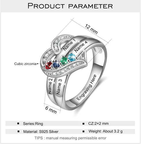 Vista 3 de Lam Hub Fong Anillos para mamá con 1-6 piedras de nacimiento personalizadas, anillo de madre para madre e hija, anillos de nombre para abuela